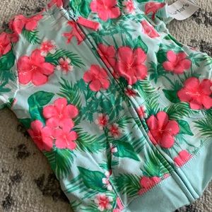 Girls tropical flowers zip up hoodie short sleeve